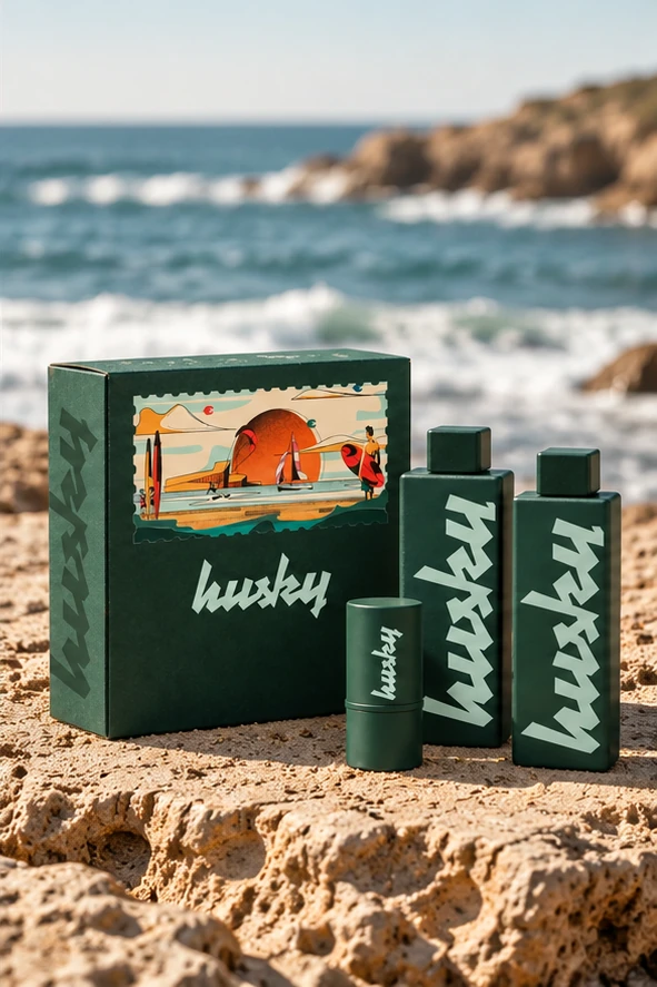 Zestaw HUSKY Surf & Sail na skale nad oceanem